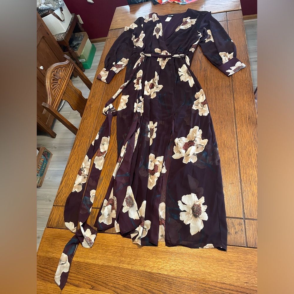 Fashion Nova Plum Maxi Dress with Cream Floral Print